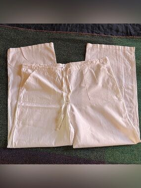 Venus Linen Cotton White Drawstring Pants - Size Medium